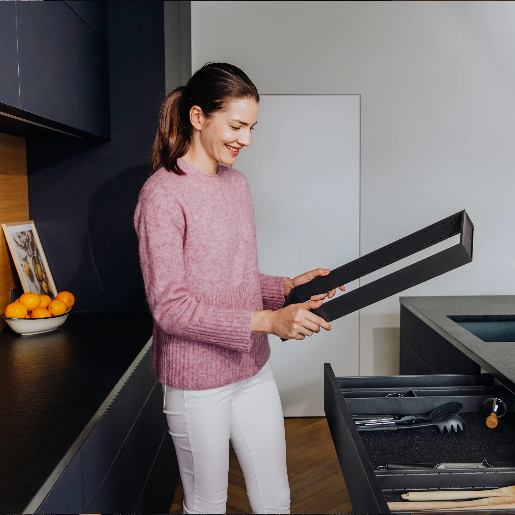 AMBIA-LINE Schubladeneinsatz Stahl (20 cm) Rahmen Blum